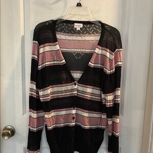 Striped Pink and Black Women's Sweater NWOT- lightweight